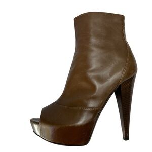 Sergio Rossi Brown Leather 5" Heel Booties, 7.5